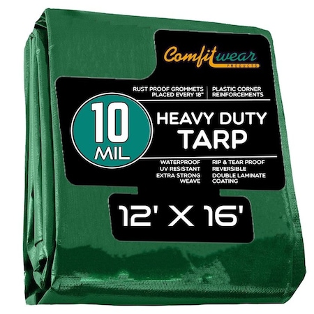 Comfitwear 10 MIL Heavy Duty Multi-Purpose Tarp Cover Rust Proof Waterproof Reinforced Edges Green/Black MTGB-1216